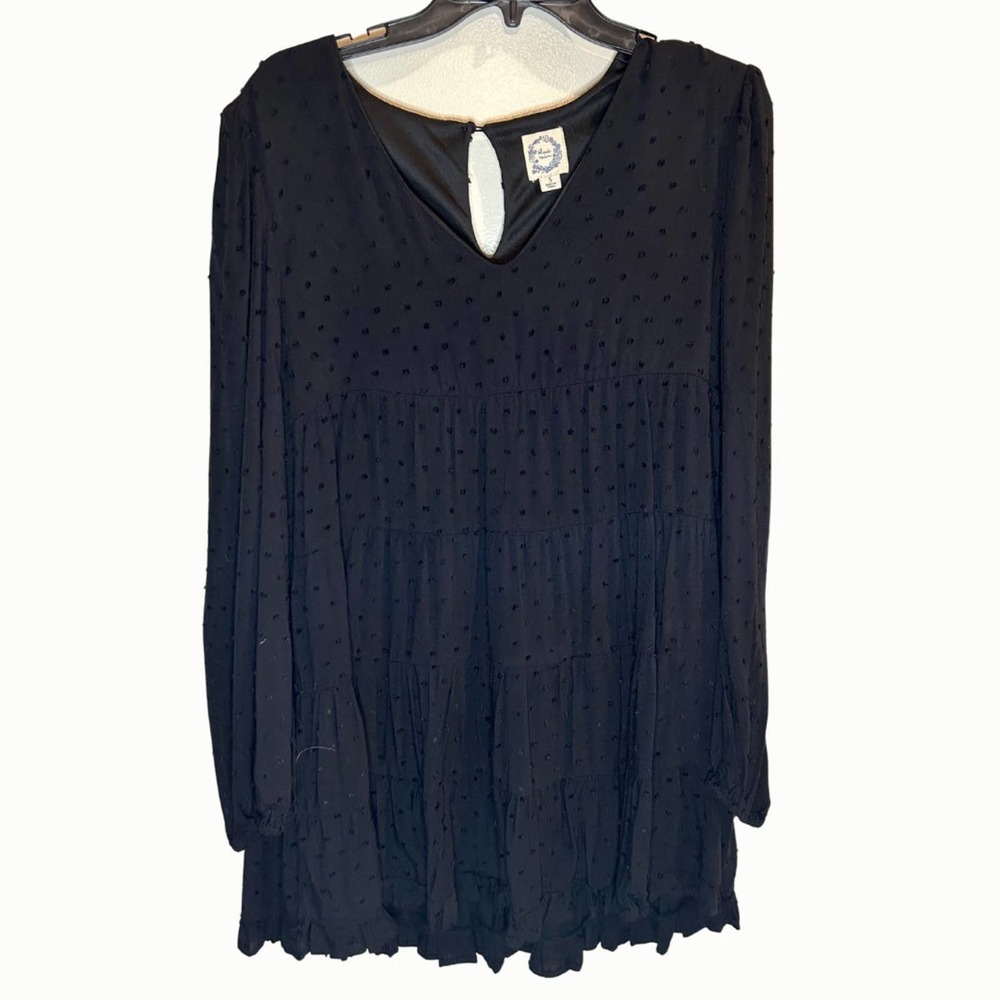 Blue Rain Black Swiss Dot Swing Mini Dress Oversized Boho